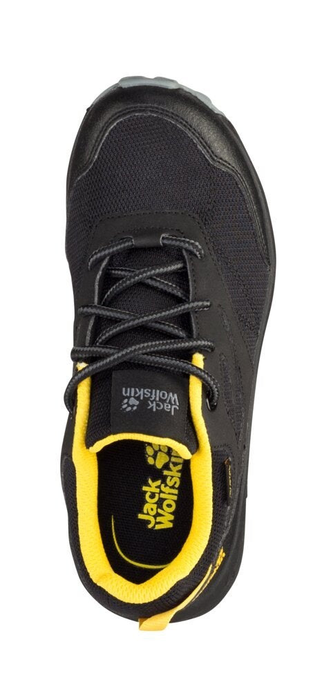 Jack Wolfskin Detské turistické topánky Woodland Texapore Low K black/burly yellow, EU 33-2