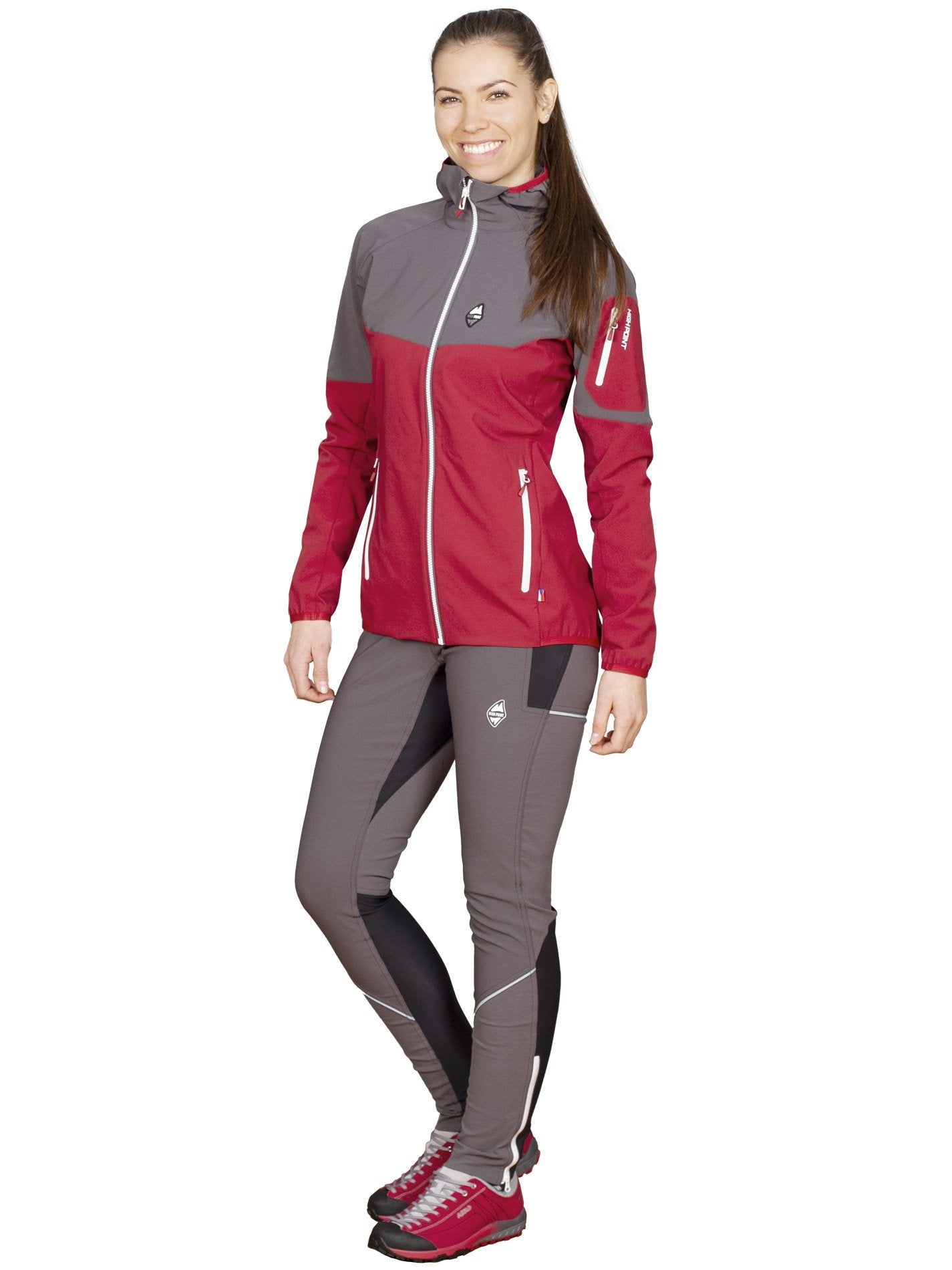 High point Dámska softshellová bunda Atom Lady Hoody brich red/iron gate, S-2