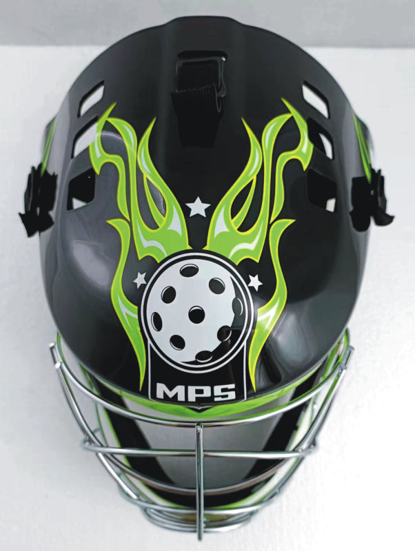 Florbalová maska MPS PRO FLAME - Black/Green/Chrome-2