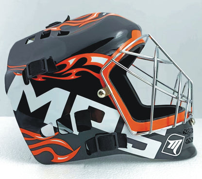 Florbalová maska MPS PRO FLAME - Black/Orange/Chrome-0