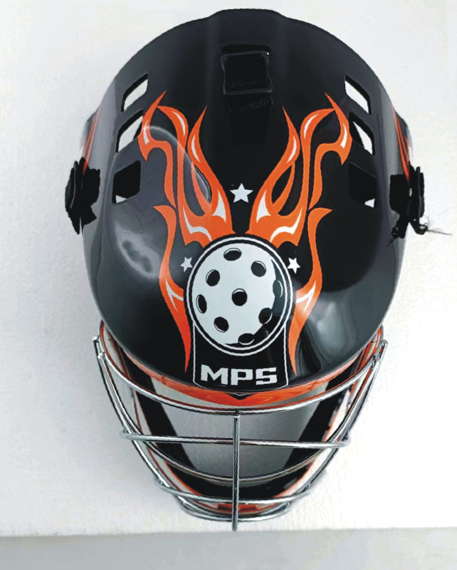 Florbalová maska MPS PRO FLAME - Black/Orange/Chrome-2