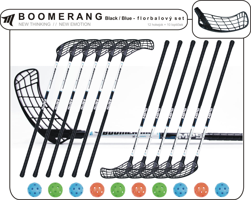 Florbalový set MPS BOOMERANG Black/Blue 10 ks ľavá / 2 ks pravá-0