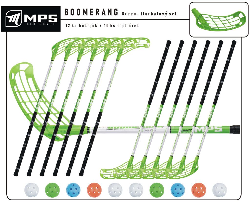 Florbalový set MPS BOOMERANG Green 10 ks ľavá / 2 ks pravá-0