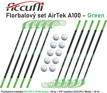 Florbalový set ACCUFLI AirTek A100 - Green 8 ks ľavá / 2 ks pravá-0