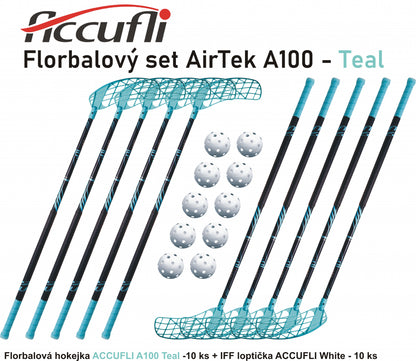 Florbalový set ACCUFLI AirTek A100 - Teal 8 ks ľavá / 2 ks pravá-0