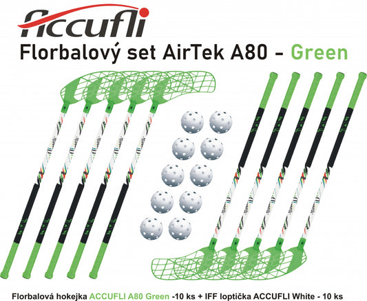 Florbalový set ACCUFLI AirTek A80 - Green 8 ks ľavá / 2 ks pravá-0