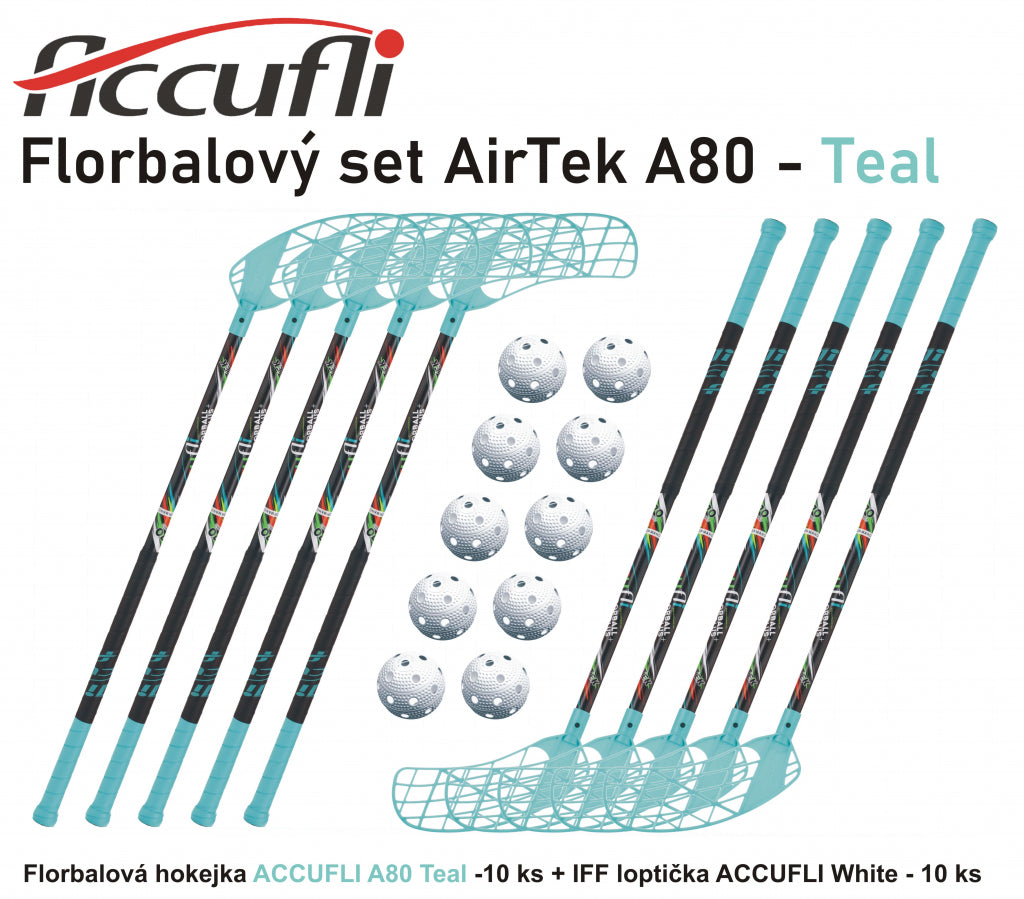 Florbalový set ACCUFLI AirTek A80 - Teal 8 ks ľavá / 2 ks pravá-0