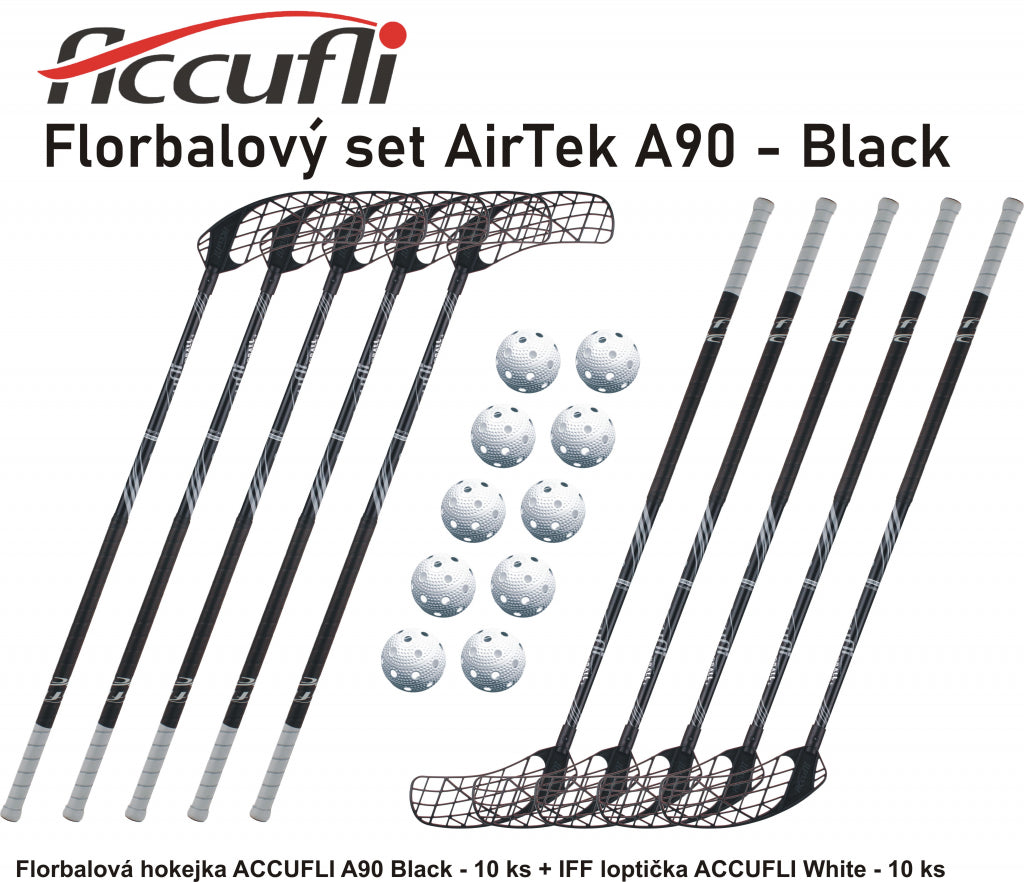 Florbalový set ACCUFLI AirTek A90 - Black 8 ks ľavá / 2 ks pravá-0