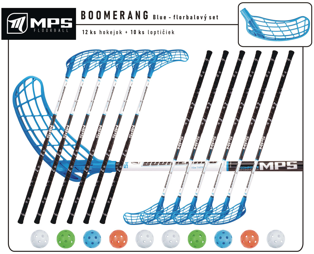 Florbalový set MPS BOOMERANG Blue 10 ks ľavá / 2 ks pravá-0