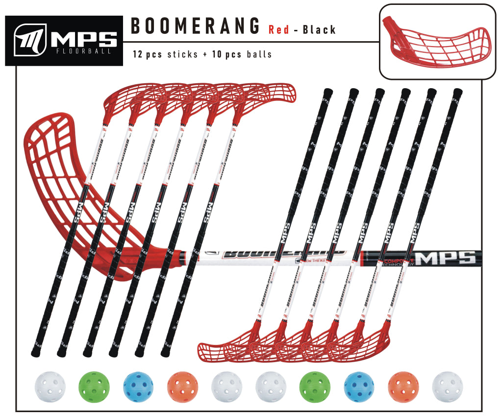 Florbalový set MPS BOOMERANG Red/Black 10 ks ľavá / 2 ks pravá-0