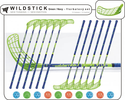 Florbalový set MPS WILDSTICK Green-Navy 10 ks ľavá / 2 ks pravá-0