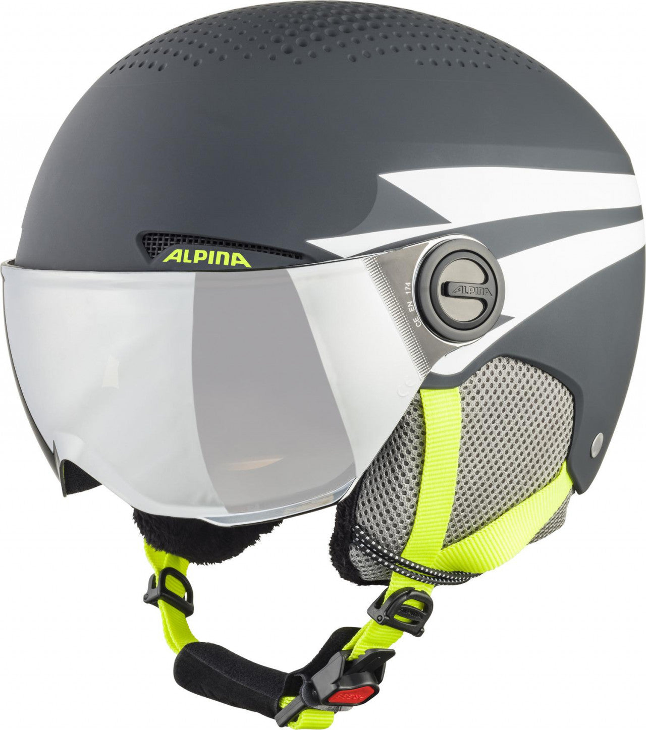 ALPINA Juniorská lyžiarska prilba ZUPO VISOR charcoal-neon mat