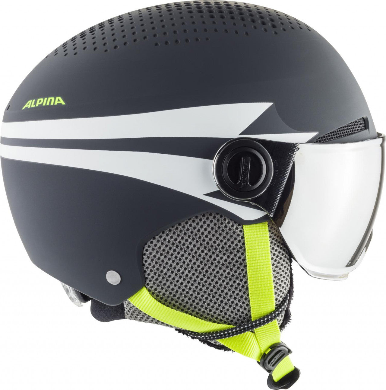 ALPINA Juniorská lyžiarska prilba ZUPO VISOR charcoal-neon mat